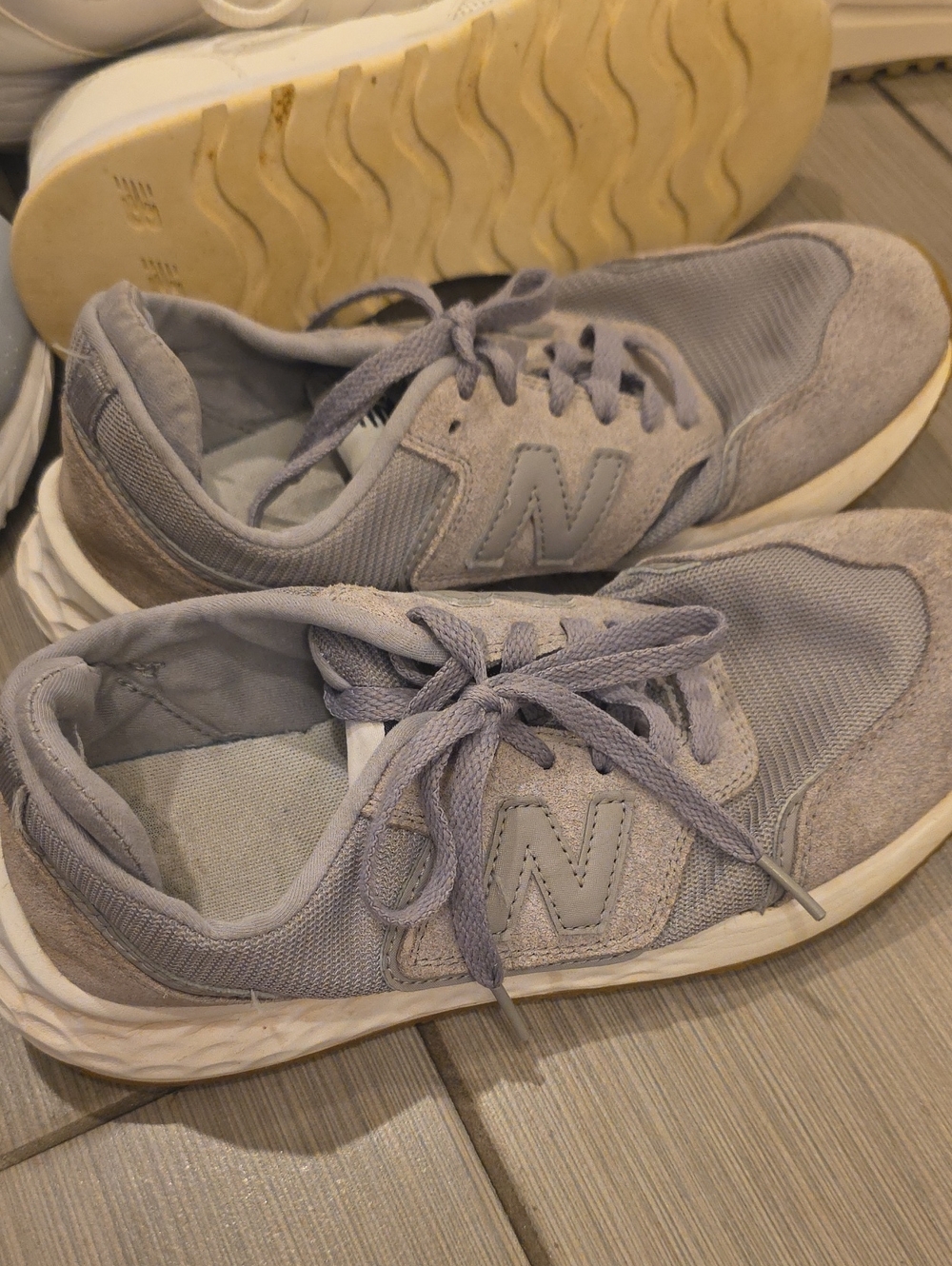 New Balance Light Gray Mesh & Suede Sneakers